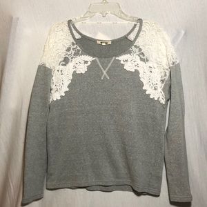 MISS ME Lace Shoulder Sweater